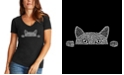 LA Pop Art Women's Word Art Peeking Cat V-Neck T-Shirt